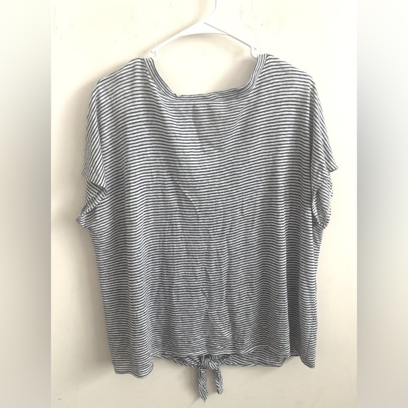 Rachel Zoe Blouse Women’s 1X Linen Navy White Stripe Button Short Sleeve Casual - Picture 2 of 4